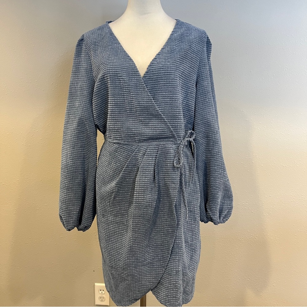 Simplee pale Blue fake Wrap long sleeve mini Dress‎ size XL